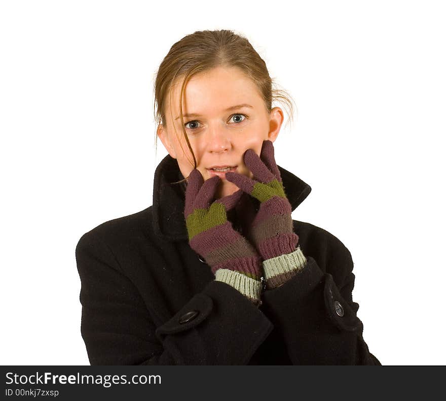 Woman with gloves and winter clothes, cold, winter