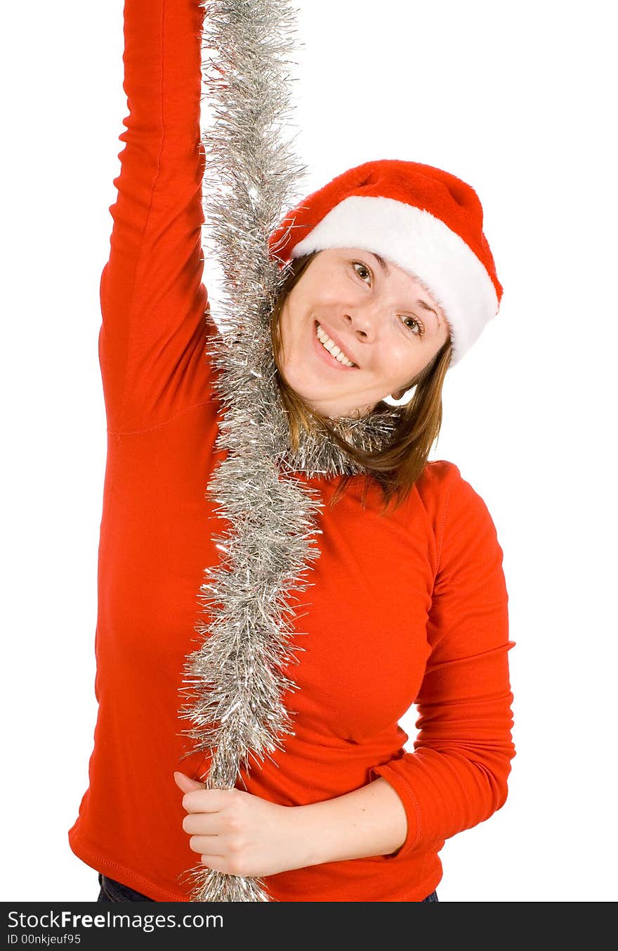 Young cheerful girl with santa hat, christmas. Young cheerful girl with santa hat, christmas