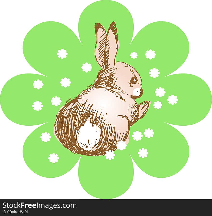 Illustration, vector for a rabbit in a flower shape background