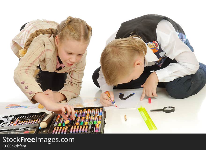 Children Drawing On Floor