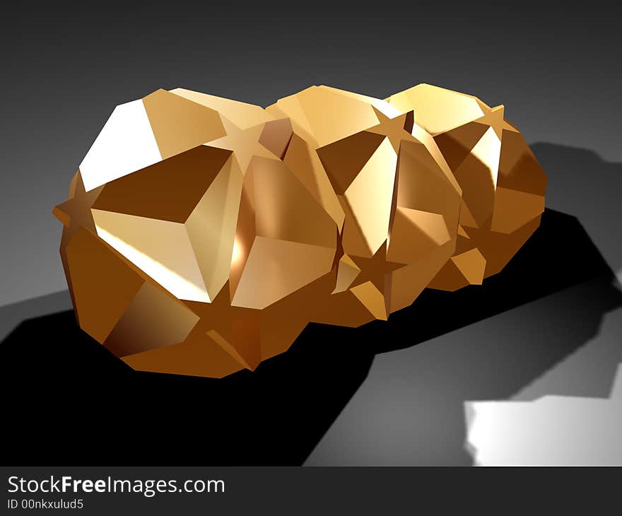 Golden ball with star die. Illustration made on computer. Golden ball with star die. Illustration made on computer.