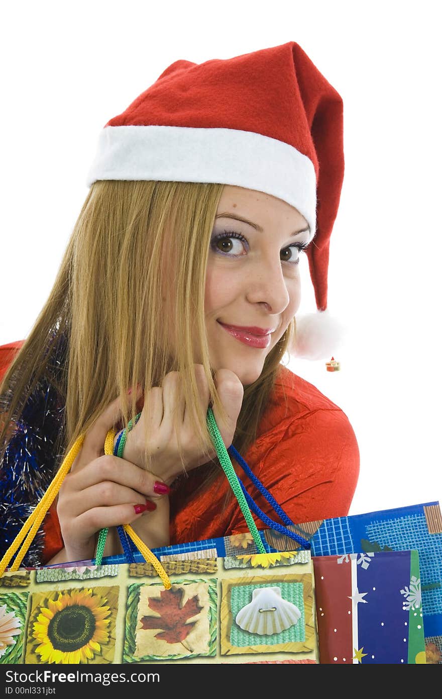 Beautiful woman with christmas decoration on isolated background