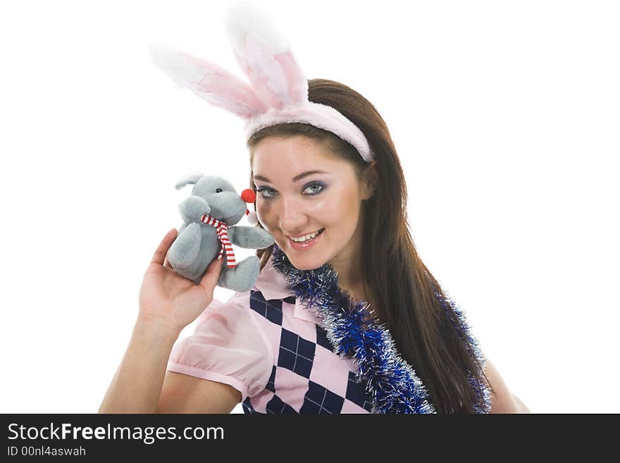 Beautiful woman with christmas decoration on isolated background