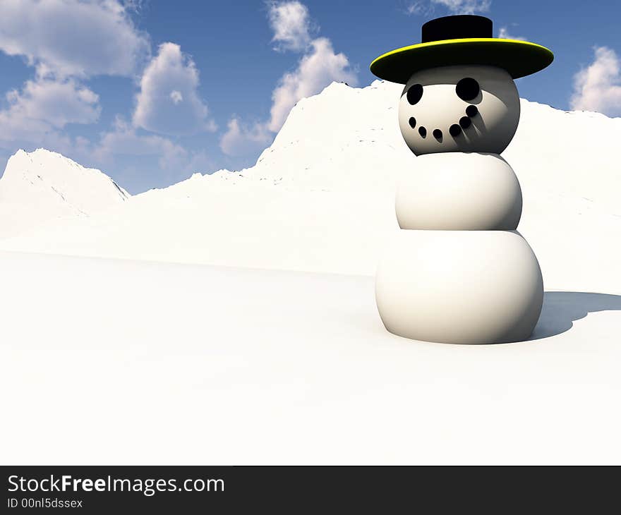 A computer created Christmas scene of a happy snowman. A computer created Christmas scene of a happy snowman.