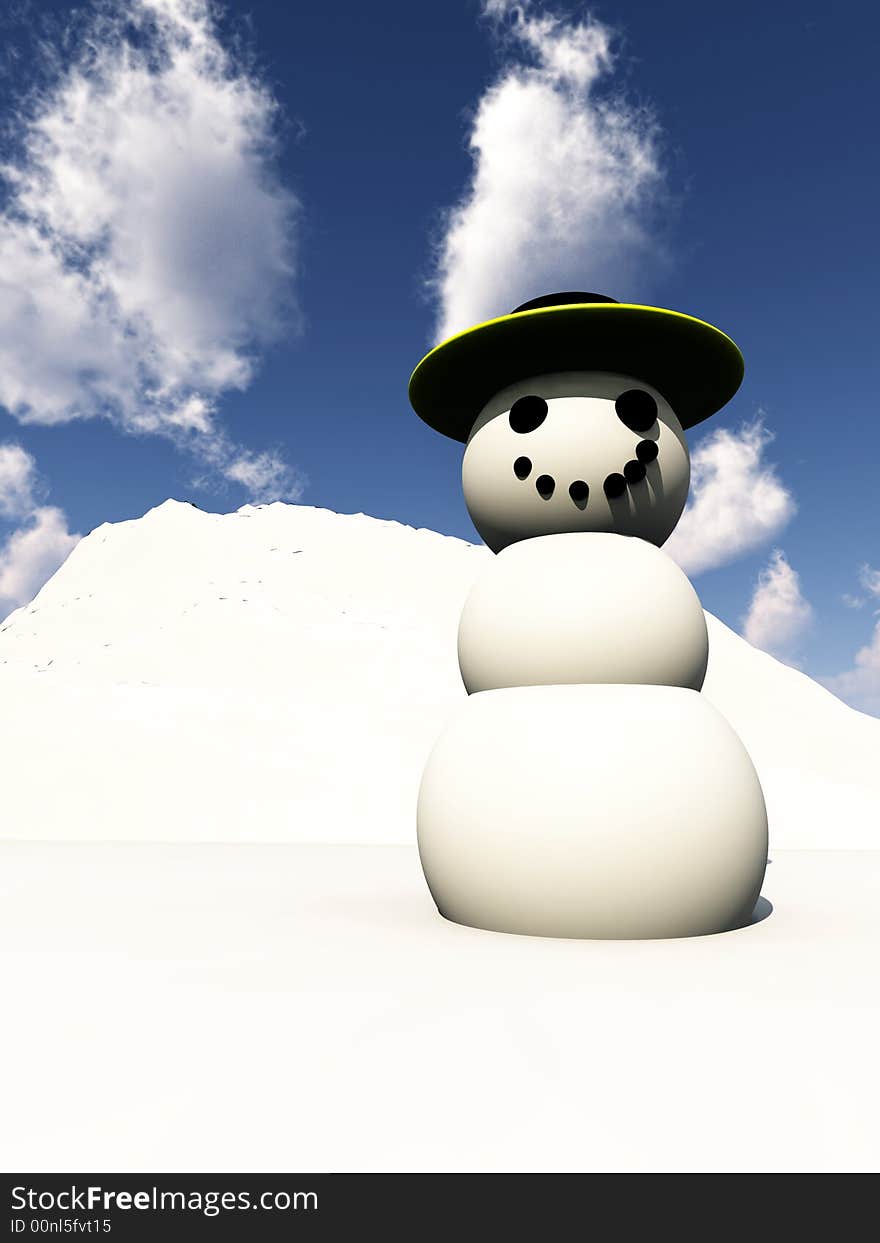 A computer created Christmas scene of a happy snowman. A computer created Christmas scene of a happy snowman.