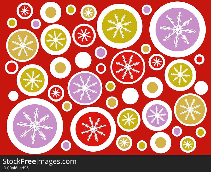 Red Retro Snowflake Circles Background