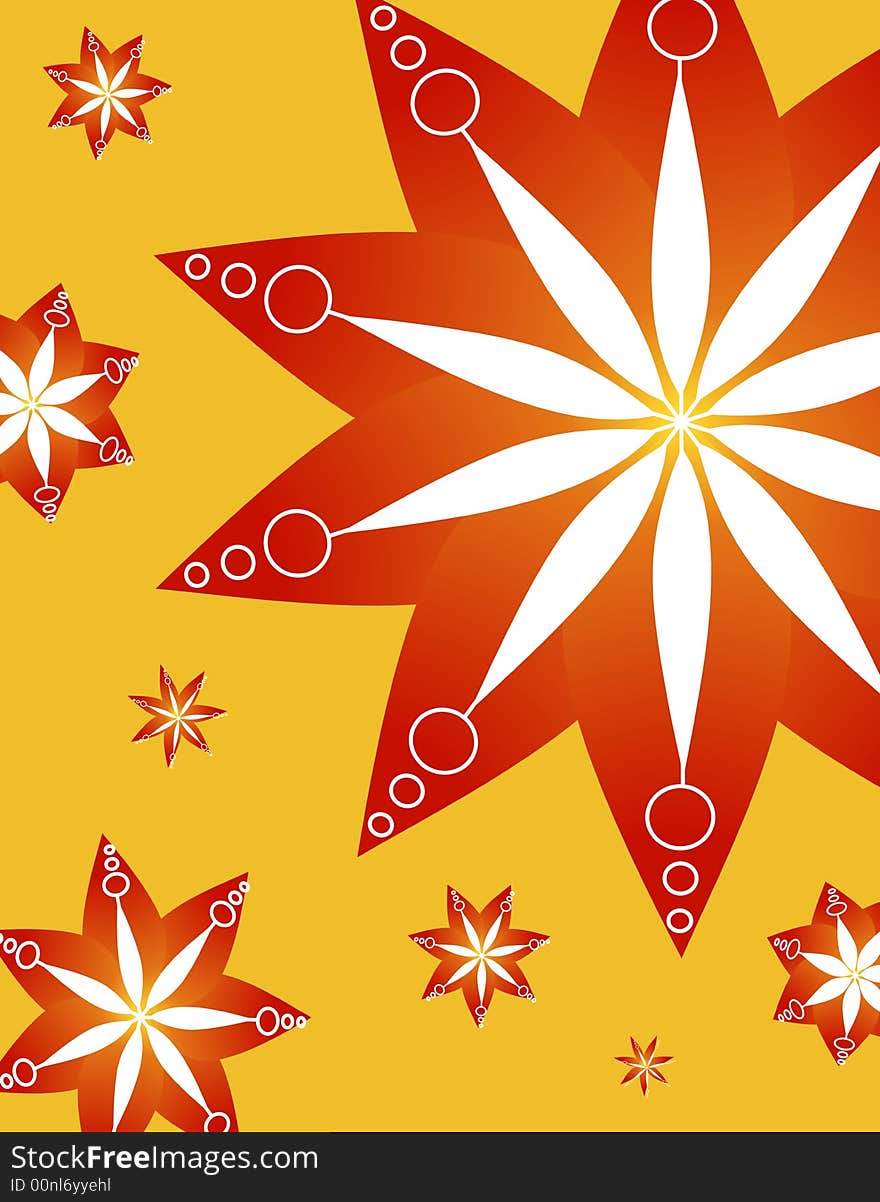 A background pattern featuring a variety of abstract Poinsettia designs in gold, red, and white. A background pattern featuring a variety of abstract Poinsettia designs in gold, red, and white