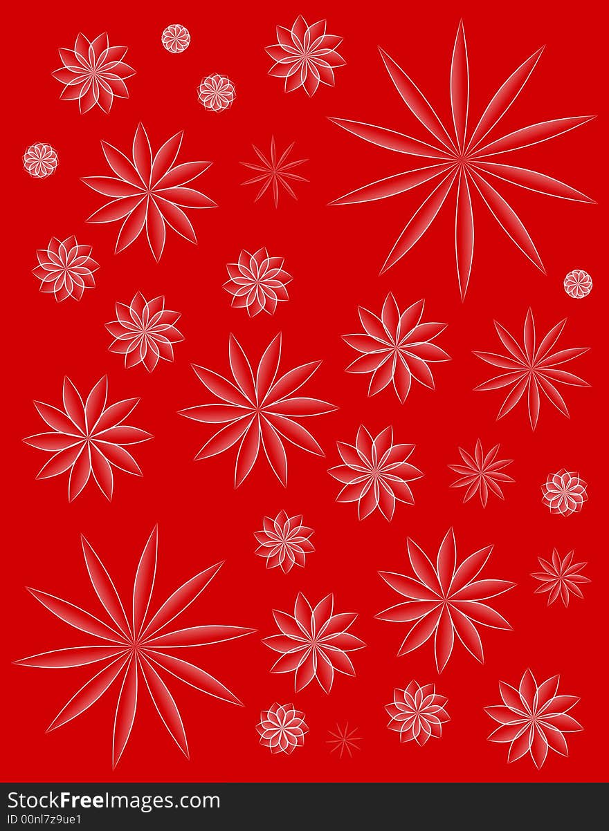 A background pattern in simple red color with white floral patterns casually arranged. A background pattern in simple red color with white floral patterns casually arranged