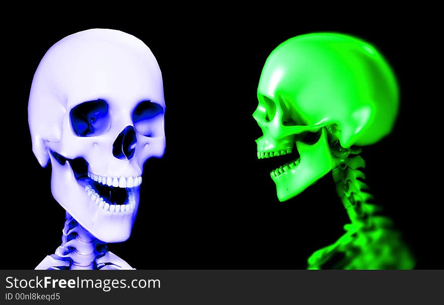 An x ray image of two people in which you can see the skull. A suitable medical or Halloween based image. An x ray image of two people in which you can see the skull. A suitable medical or Halloween based image.