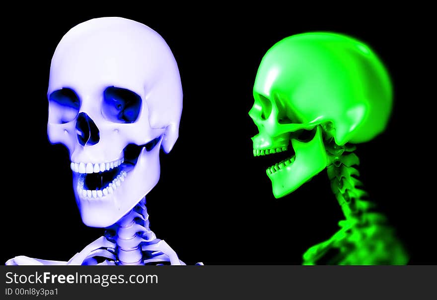 An x ray image of two people in which you can see the skull. A suitable medical or Halloween based image. An x ray image of two people in which you can see the skull. A suitable medical or Halloween based image.