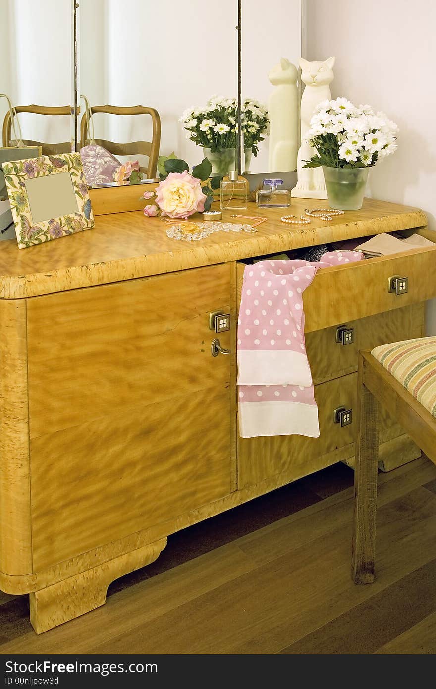 Classic,wooden dresser in bedroom