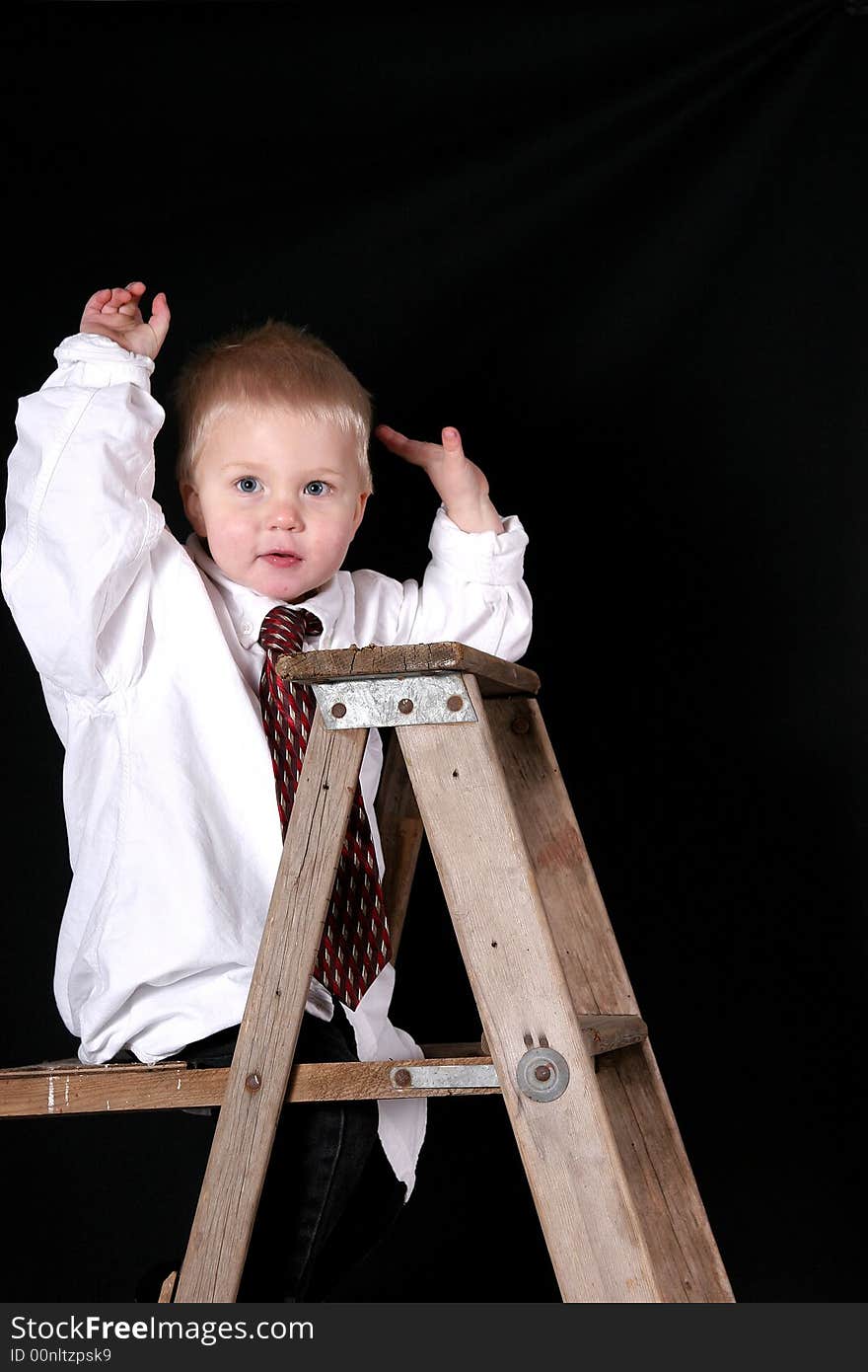 Little Boy On Top Of Ladder