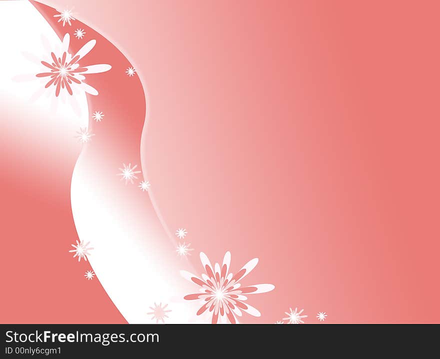 Background of pink color. Flowers and a wavy line. Background of pink color. Flowers and a wavy line.