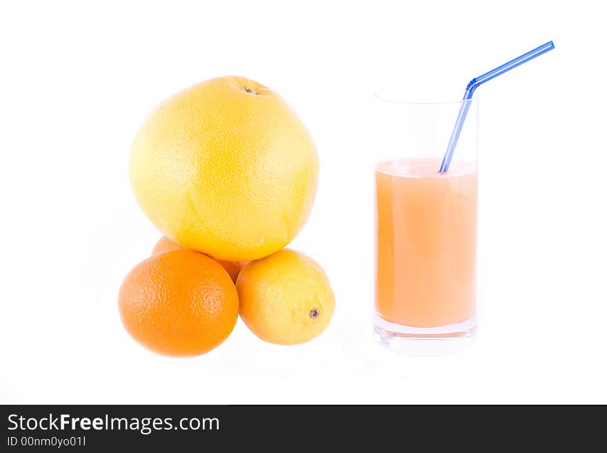 Lemon, orange, grapefriut and juice isolated on white. Lemon, orange, grapefriut and juice isolated on white