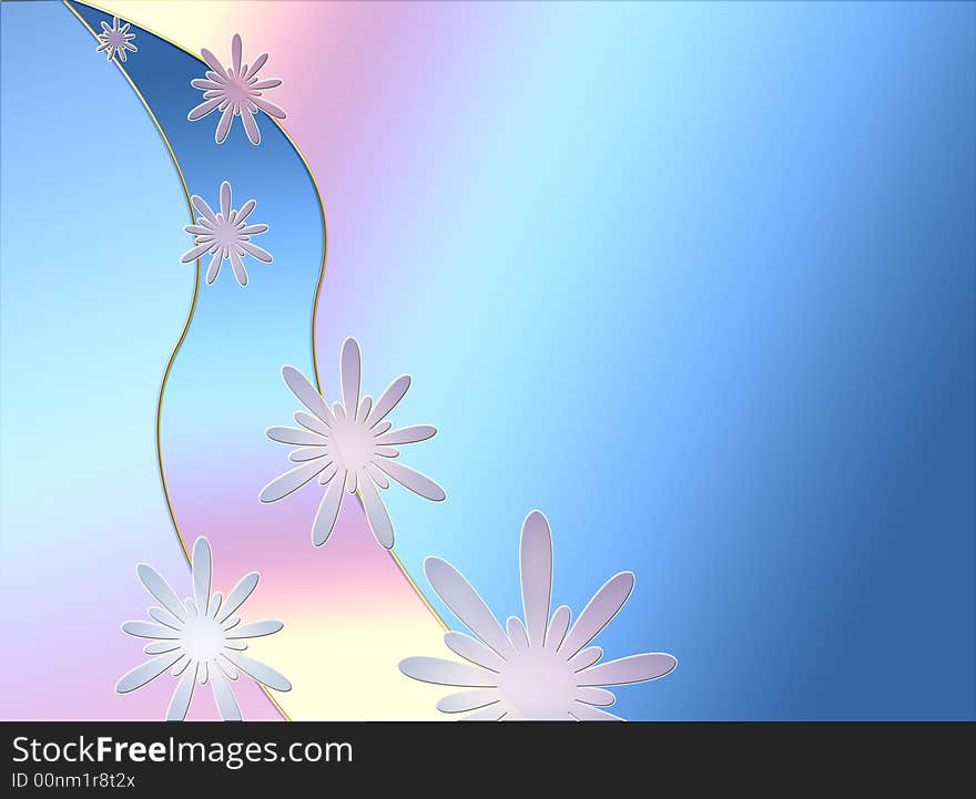 Background of blue-yellow color. Flowers and a wavy line. Background of blue-yellow color. Flowers and a wavy line.