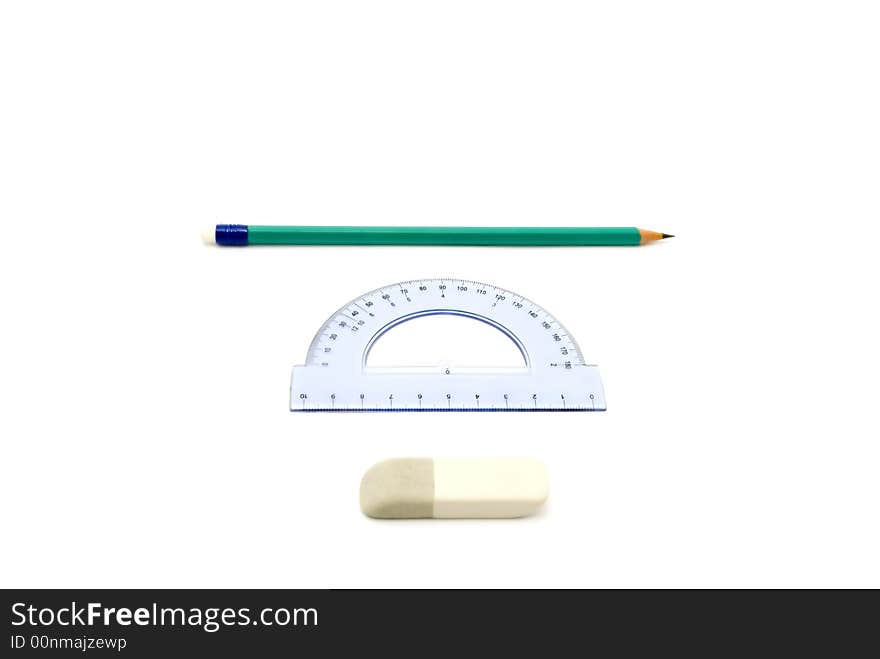 Pencil, Eraser And Protractor