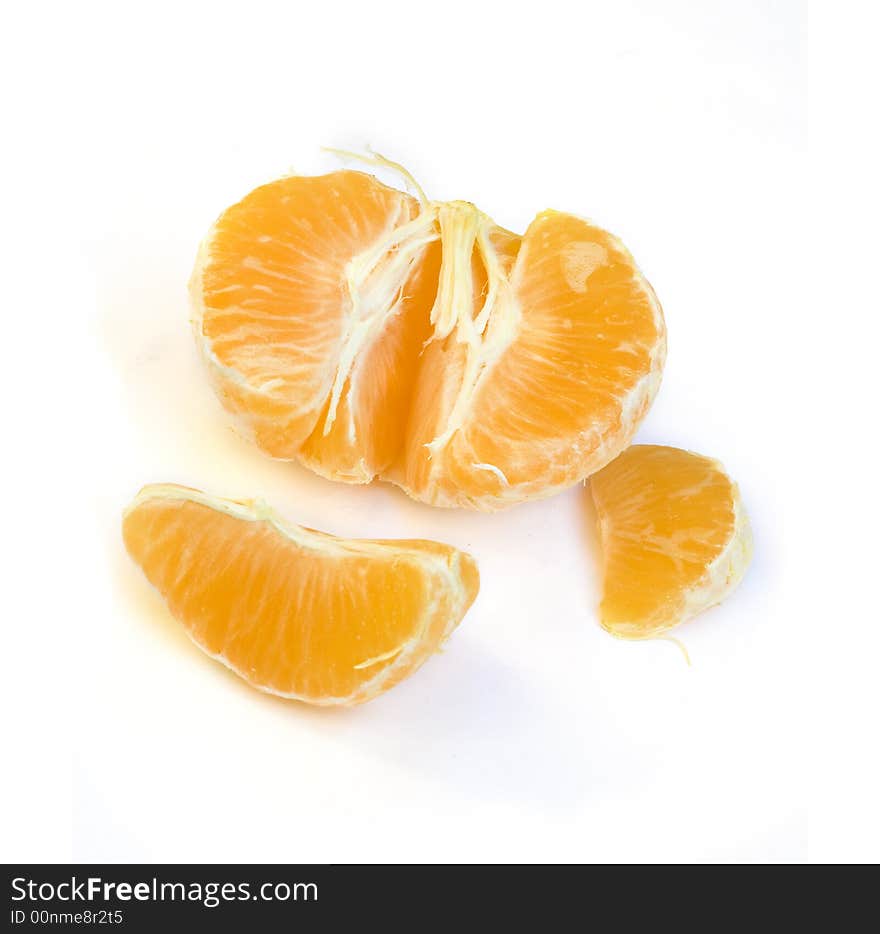 Peeled tangerine unsegmented in white background. Peeled tangerine unsegmented in white background