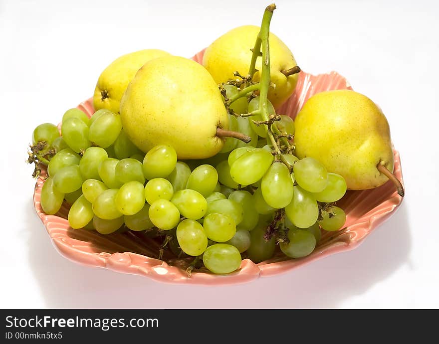 Pears And Grapes In Pink Vase