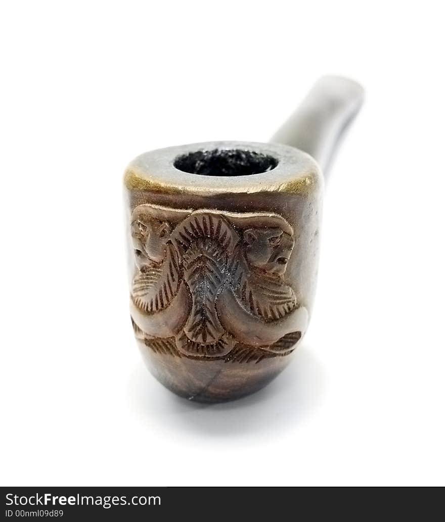 Old smoked pipe with white background. Old smoked pipe with white background