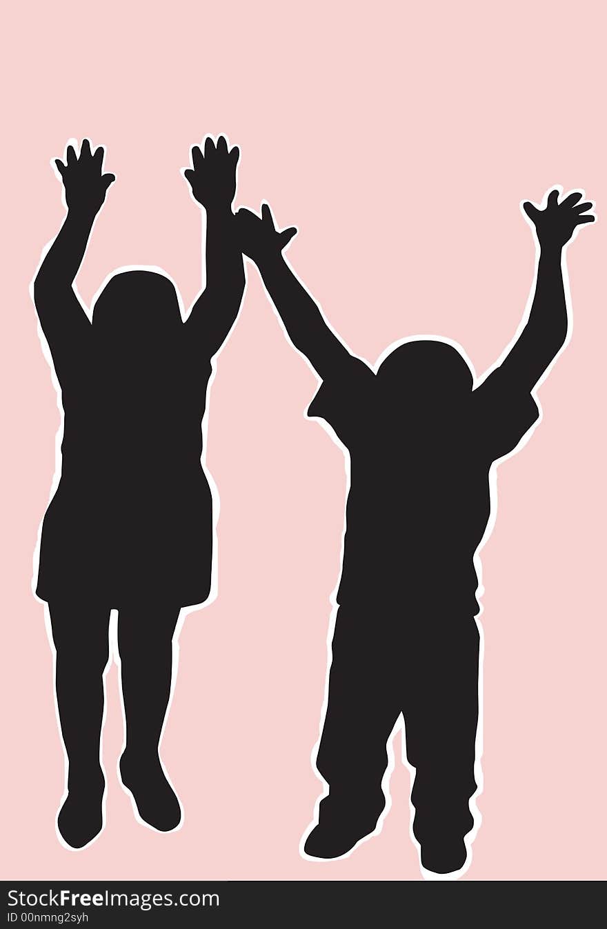 Silhouettes of two Children playing. Silhouettes of two Children playing