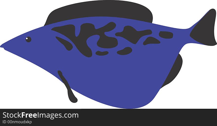 A blue fish with black shades on a white background