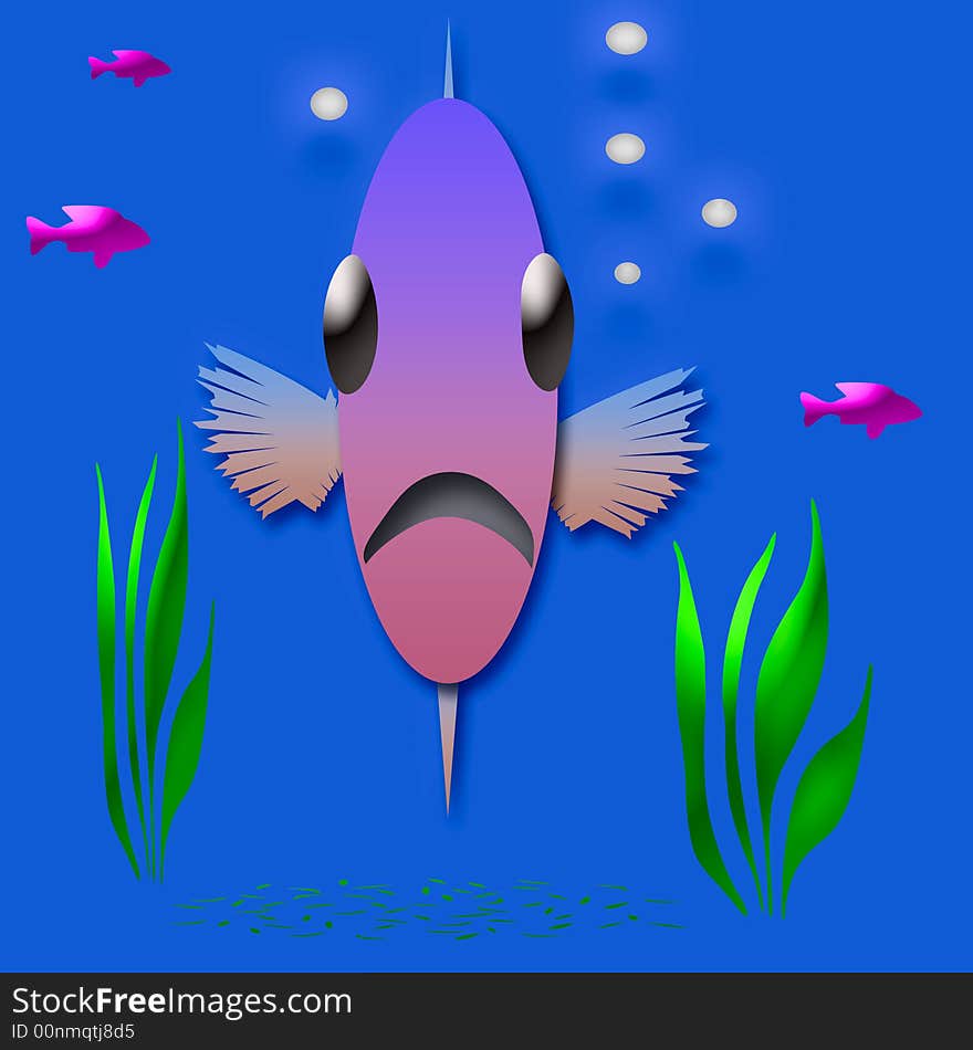 Fish face looking through the aquarium glass illustration