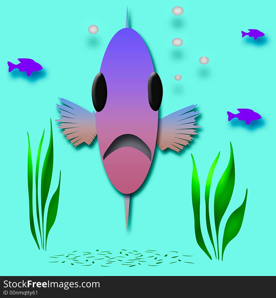 Fish face looking through the aquarium glass illustration