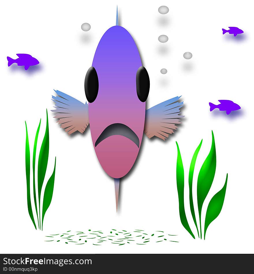 fish face looking through the aquarium glass illustration