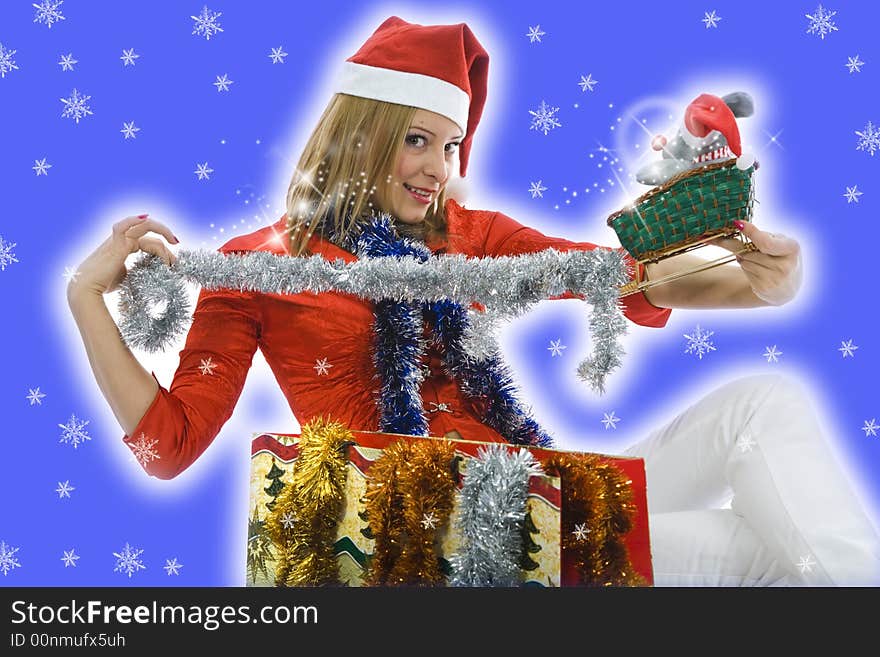 Beautiful woman with christmas decoration on  background