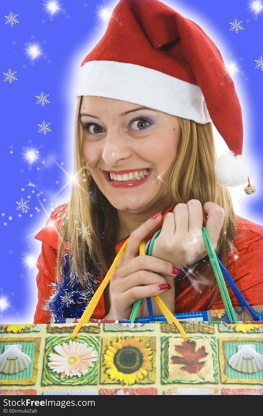 Beautiful woman with christmas decoration on  background