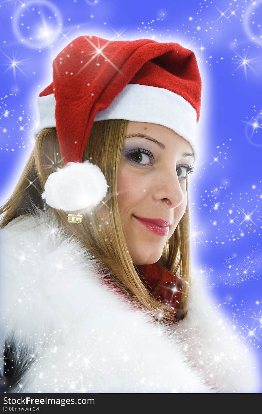 Beautiful woman with christmas decoration on background