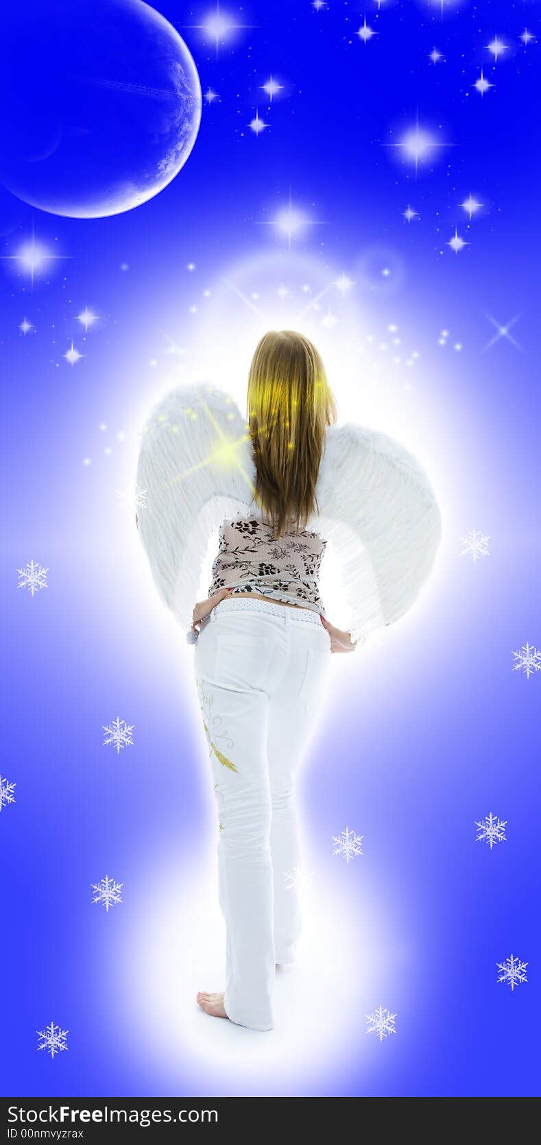 Beautiful woman with wings on  background