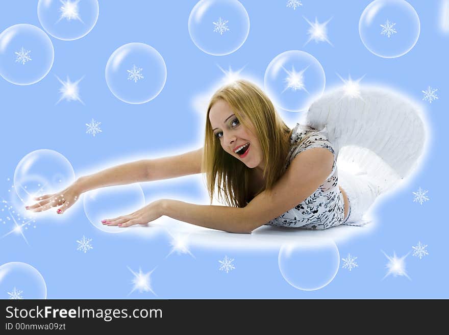 Beautiful woman with wings on  background