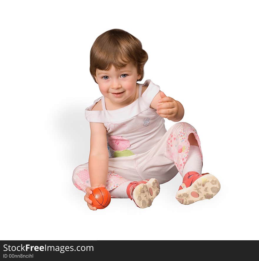 The girl with a ball on white background