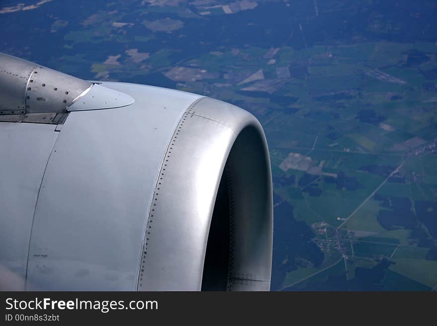 Airplain engine shot from the air