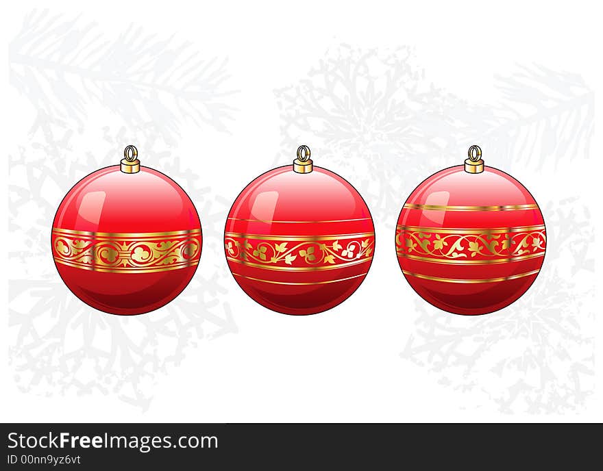 Red Glass balls with gold ornament (Vector). Red Glass balls with gold ornament (Vector)