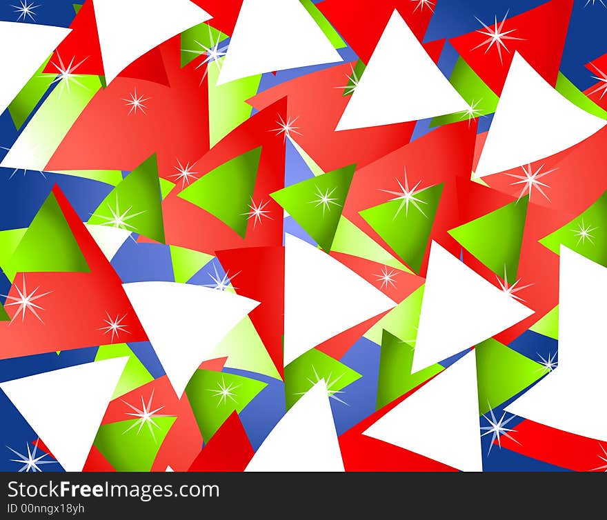 A background pattern featuring abstract  shapes and sparkling stars as a colorful Christmas background. A background pattern featuring abstract  shapes and sparkling stars as a colorful Christmas background