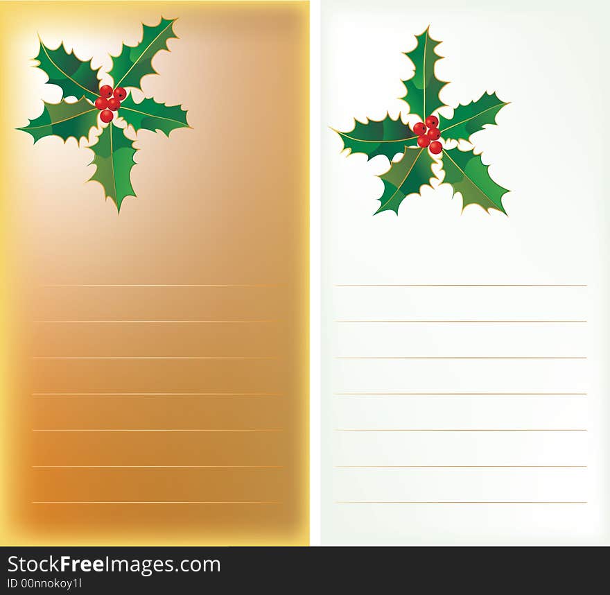 Vector christmas cards with holly. Vector christmas cards with holly