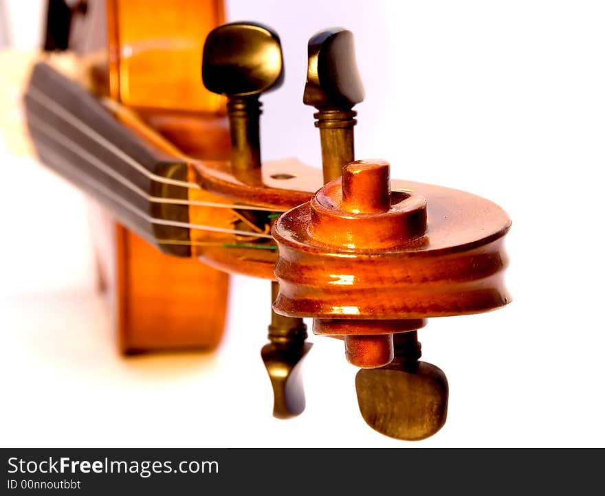 A violin closeup viewing from the scroll down. A violin closeup viewing from the scroll down.