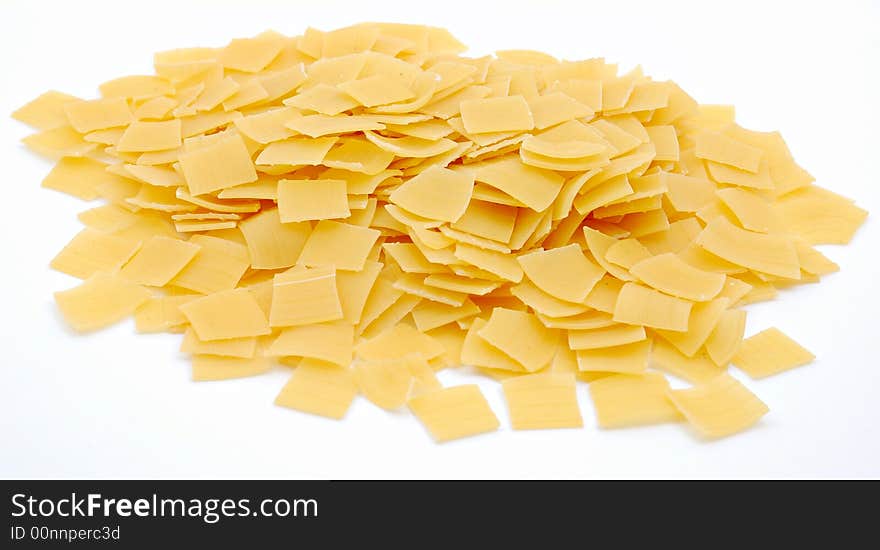 Mountain of noodles (pasta, macaroni), on white background