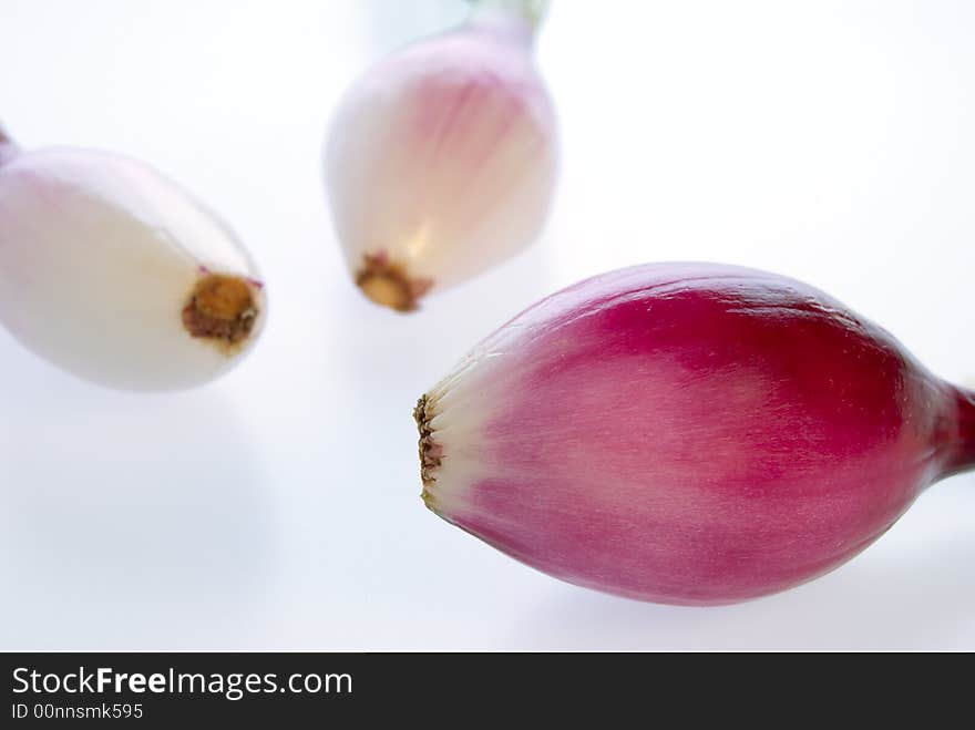 Three typical onions from the italian region of Calabria on a white background with short DOF and clipping path. Three typical onions from the italian region of Calabria on a white background with short DOF and clipping path