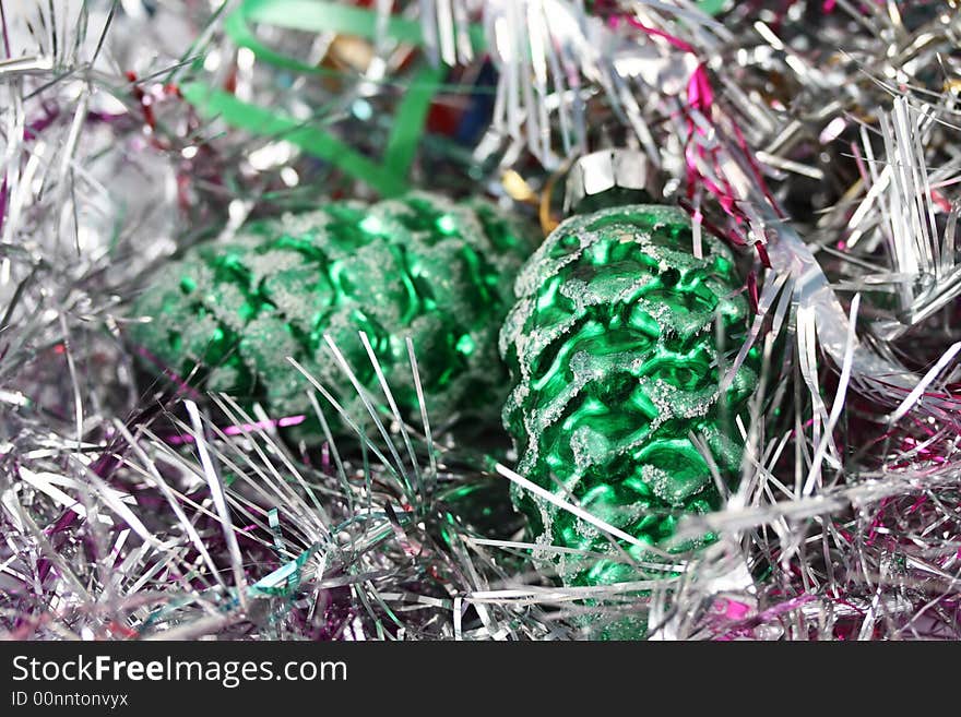 Christmas decoration on a shiny background. Christmas decoration on a shiny background