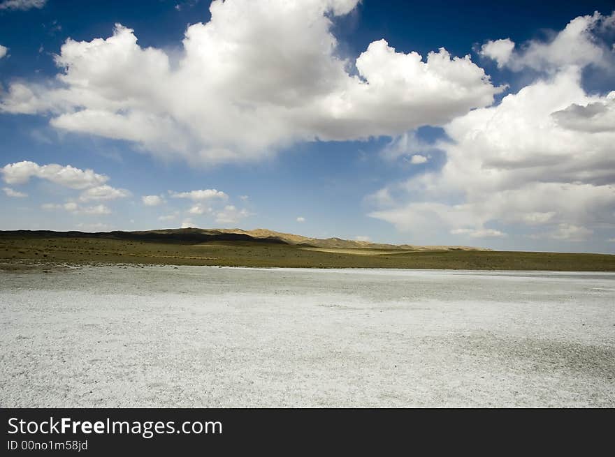 Salty lake in Mongolian Gobi