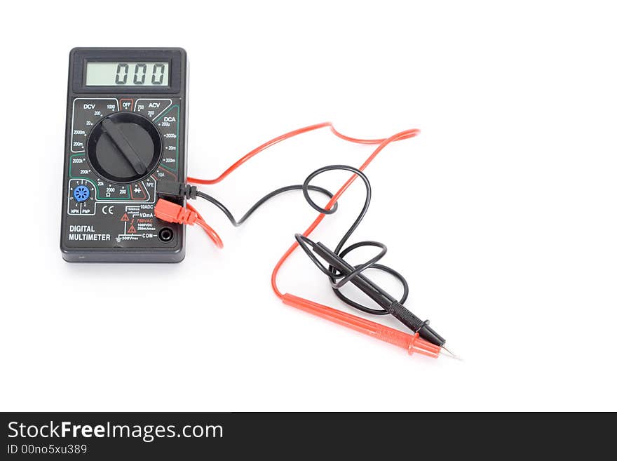 Multimeter with electrodes on a white isolated background