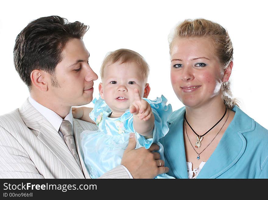 Young happy family on a white background. Young happy family on a white background