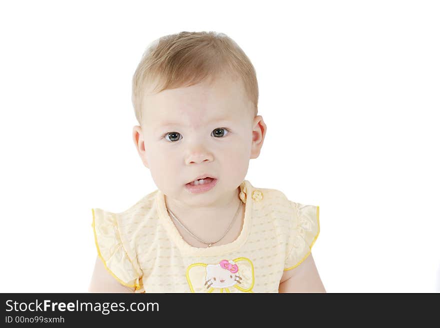 The beautiful little girl isolated on a white background. The beautiful little girl isolated on a white background