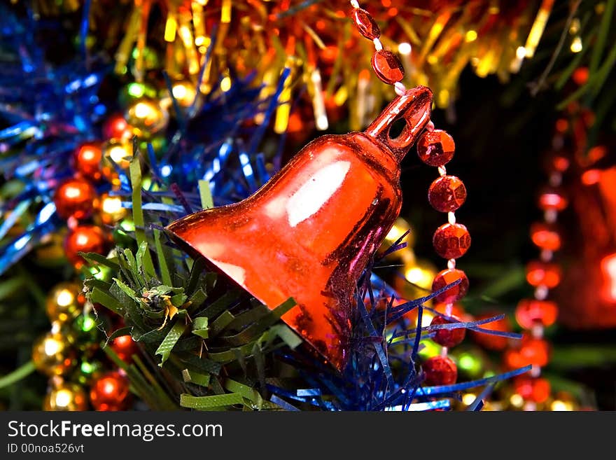 Christmas bell ornament decorations on tree. Christmas bell ornament decorations on tree