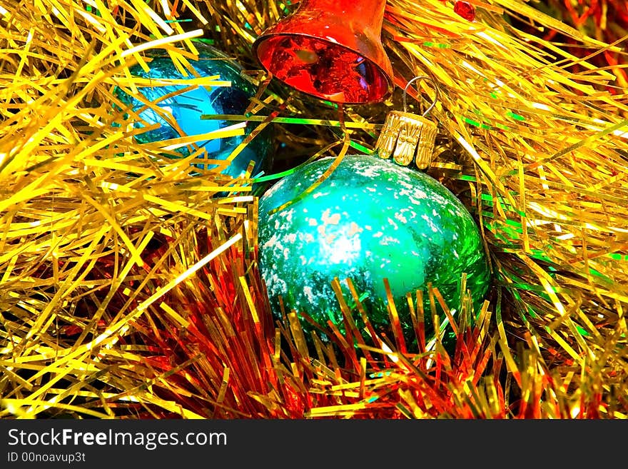 Christmas bell ornament decorations on tree. Christmas bell ornament decorations on tree