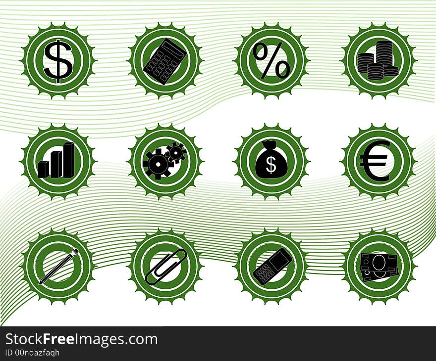 Green finance bank button set. Green finance bank button set