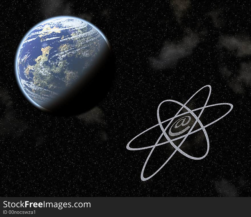 Conceptual image showing earth-like planet with email symbol. Conceptual image showing earth-like planet with email symbol.